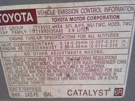 2007 TOYOTA CAMRY, SILVER, LE, 2.4L, AT.  Z25970